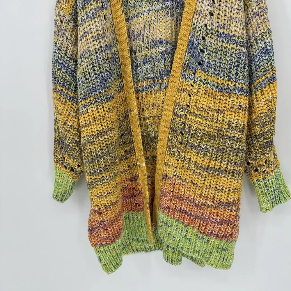 Free People Cardigan Sweater Womens Large Multicolor Open Knit Boho Pockets - Picture 3 of 9